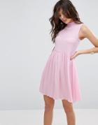 Asos Sleeveless Smock Dress In Textured Fabric - Pink