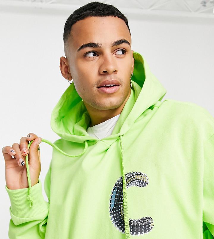 Collusion Hoodie With Spike Logo Print In Green