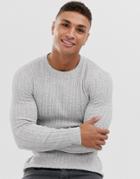 Asos Design Muscle Fit Lightweight Cable Sweater In Gray - Gray