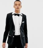 Asos Design Tall Skinny Tuxedo Suit Jacket In Black With White Tipping