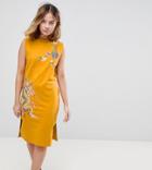 Asos Petite Sleeveless Sweat Dress With Embroidery - Yellow