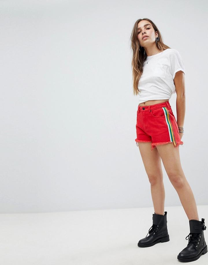 Signature 8 Denim Shorts With Rainbow Panel - Red