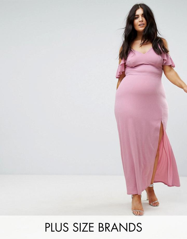 Club L Plus Frill Detail Crepe Maxi Dress - Pink