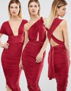 Club L Midi Multiway Ruched Slinky Dress - Red