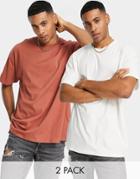 Threadbare 2 Pack Oversized T-shirts In Red Clay & Cream-multi
