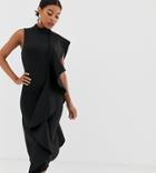 Lavish Alice Frill Detail Scuba Midi Dress In Black - Multi