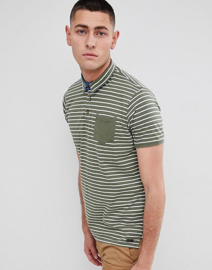 Brave Soul Stripe Polo Shirt - Green