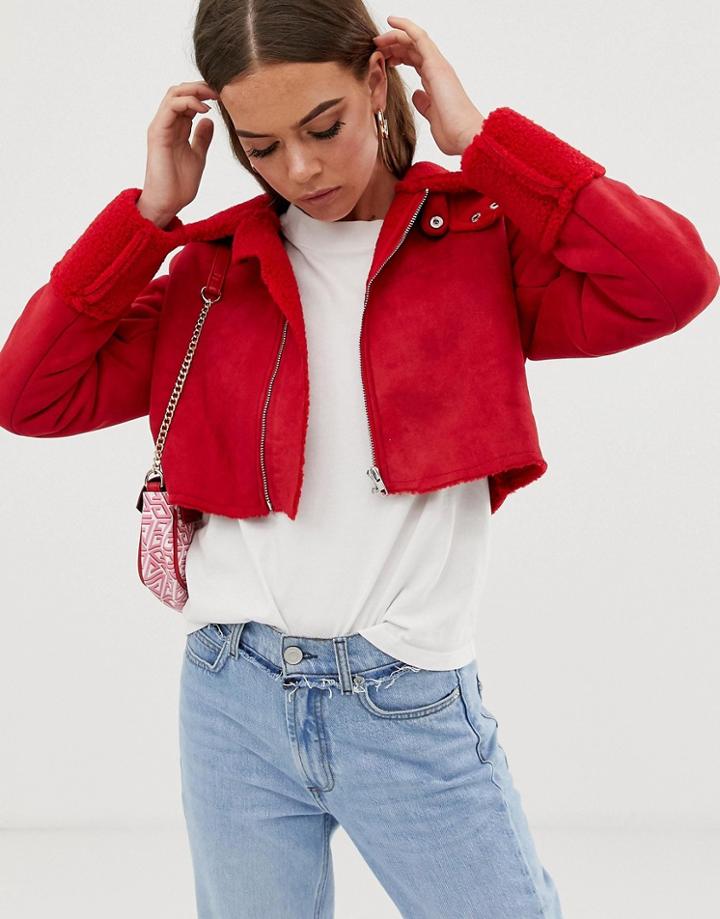 In The Style Faux Shearling Jacket - Red
