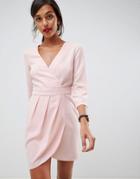 Asos Design Mini Dress With Wrap Skirt-pink