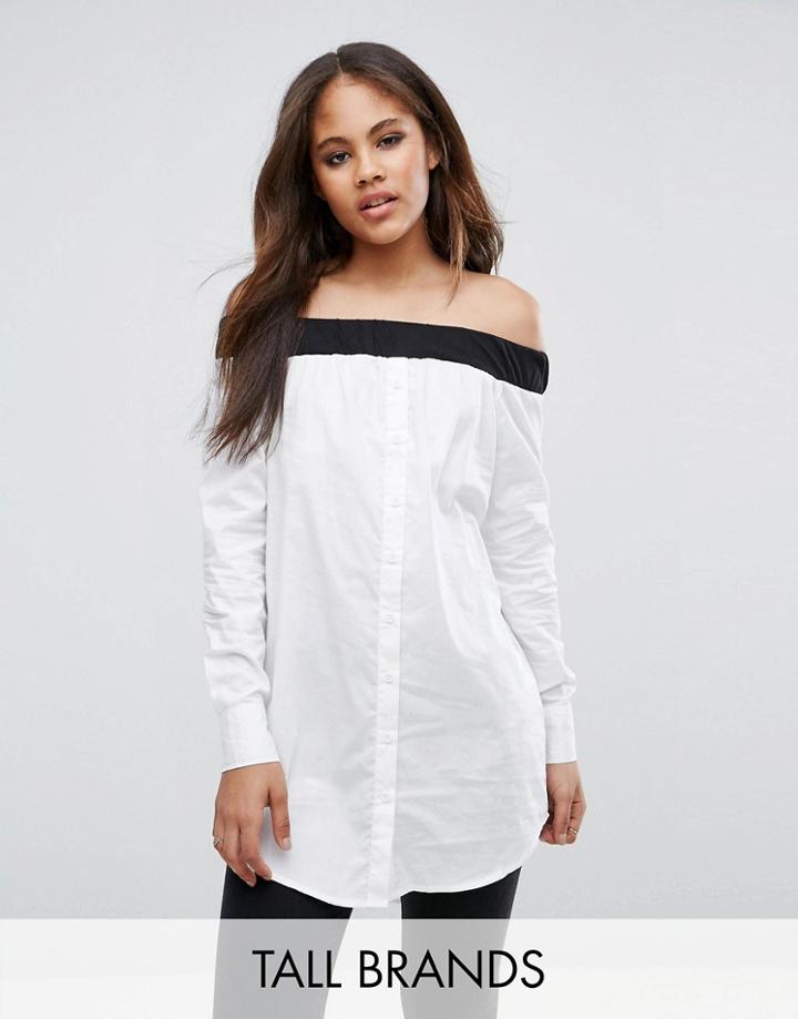 Noisy May Tall Off Shoulder Button Shirt - White