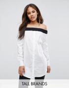 Noisy May Tall Off Shoulder Button Shirt - White