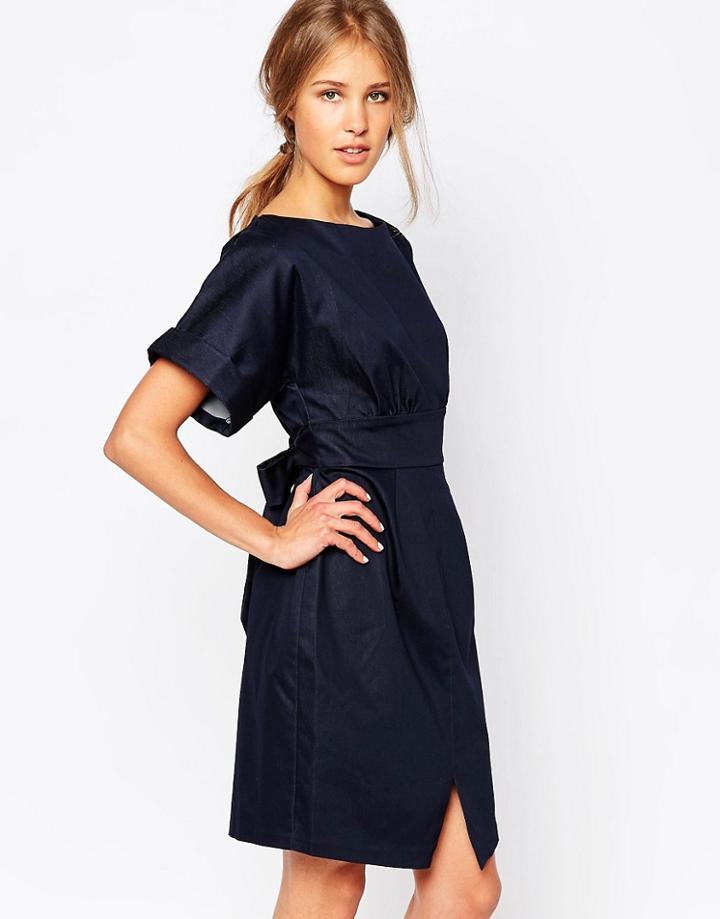 Closet Split Front Dress - Navy