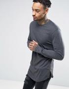 Asos Super Longline Long Sleeve T-shirt With Curved Hem And Zips In Charcoal Marl - Gray