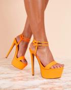 Asos Design Luxe Hide Platform Heeled Sandals In Neon Orange