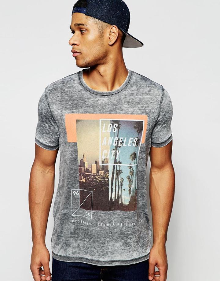 Asos Relaxed T-shirt With Burnout And La City Box Print - Charcoal