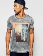 Asos Relaxed T-shirt With Burnout And La City Box Print - Charcoal