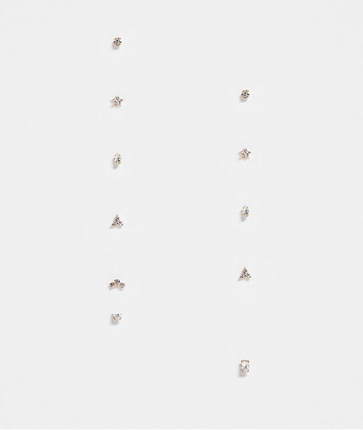 Aldo Oleratha Pack Of 6 Stud Earrings In Silver Rhinestone-gold