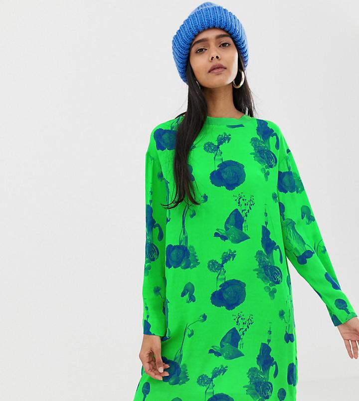 Weekday Shirt Dress With Fruit Plant Print In Green