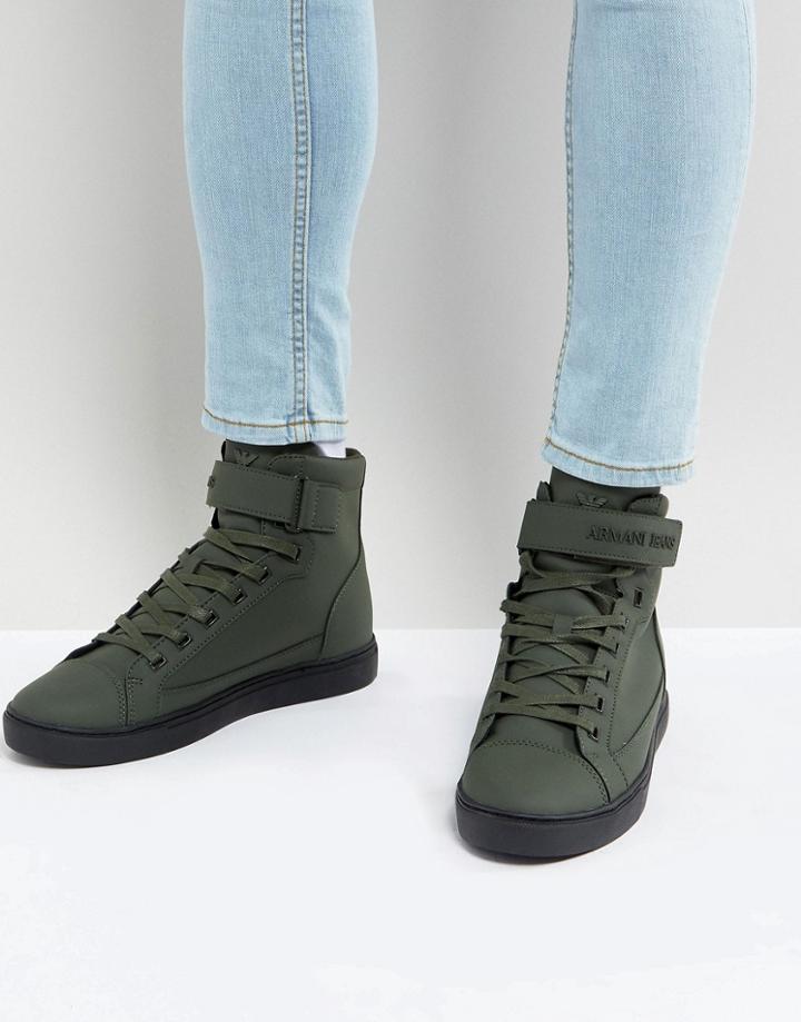 Armani Jeans Matte Hi Top Sneakers In Khaki - Green