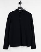 Asos Design Long Sleeve Pique Polo In Black