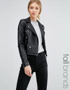 Vero Moda Tall Leather Look Biker Jacket - Black