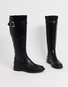 Asos Design Constance Flat Riding Boots In Black - Black