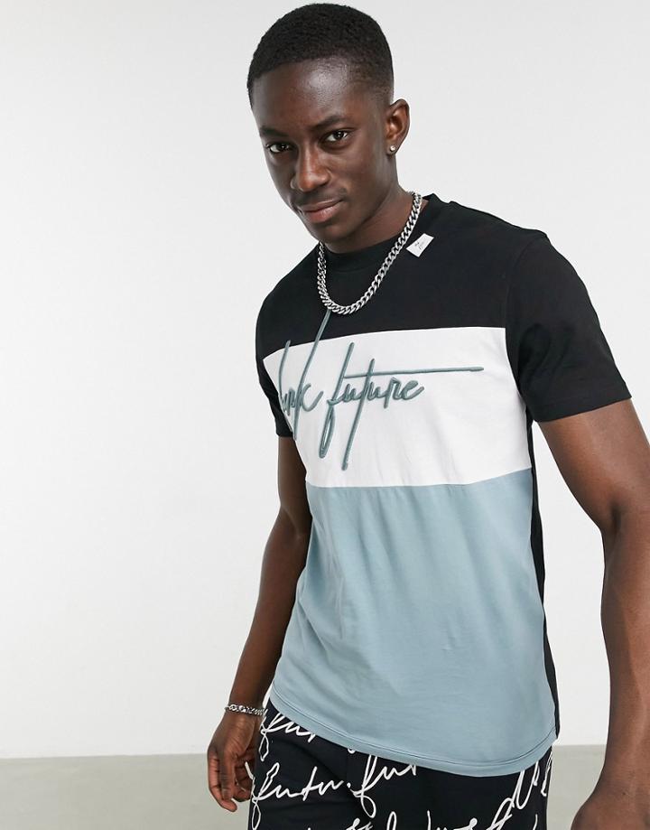 Asos Dark Future Oversized T-shirt In Black And White With Cut And Sew Detail