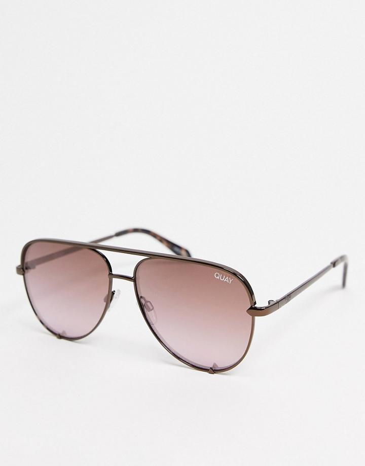 Quay High Key Mini Womens Aviator Sunglasses In Bronze-brown