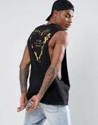 Asos Sleeveless T-shirt With Flame Print And Extreme Dropped Armhole - Black