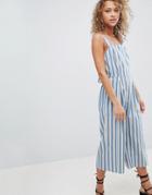 Miss Selfridge Culotte Jumpsuit In Stripe With Tie Back - Multi