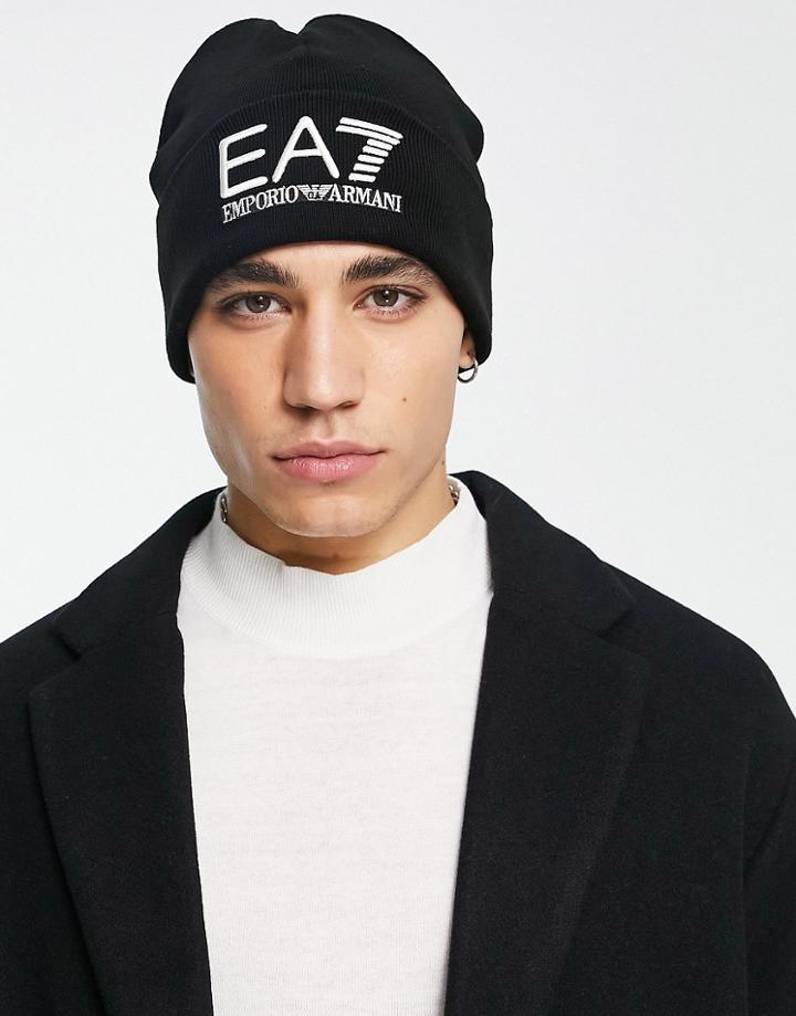 Armani Ea7 Train Visibility Ea7 Logo Beanie In Black