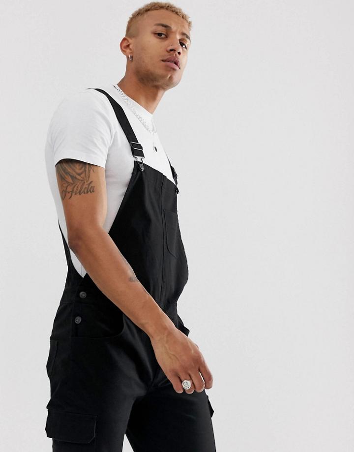 Asos Design Slim Cargo Overalls In Black - Black