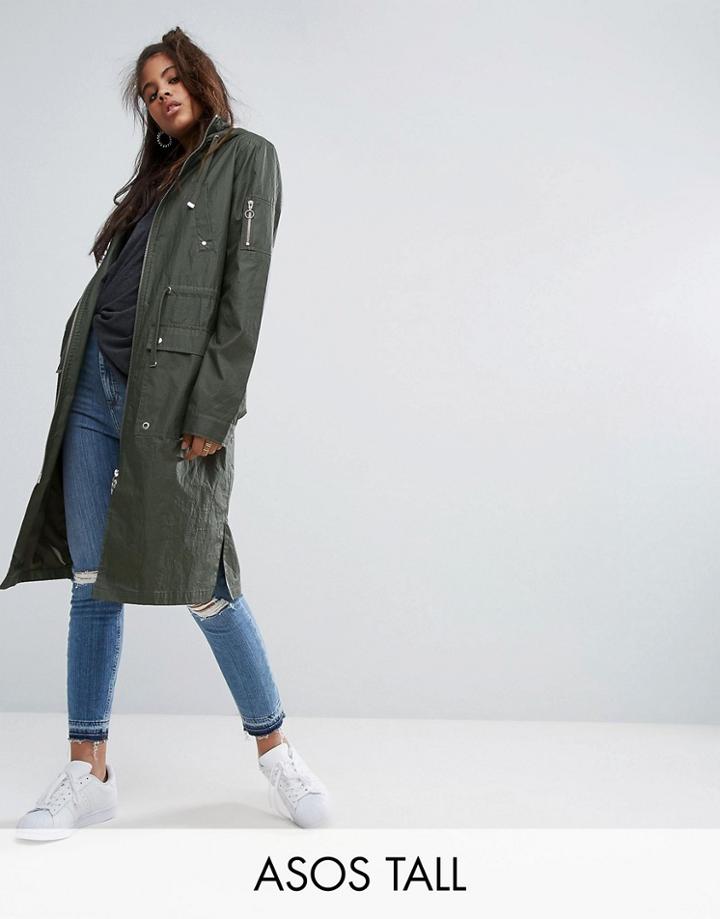 Asos Tall Waxed Rain Jacket - Green