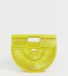 South Beach Exclusive Yellow Painted Bamboo Slatted Clutch Bag - Yellow