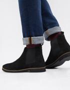 Walk London Hornchurch Chelsea Boots In Black Suede - Black