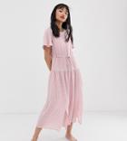Fashion Union Petite Drop Hem Midi Dress In Gingham - Pink