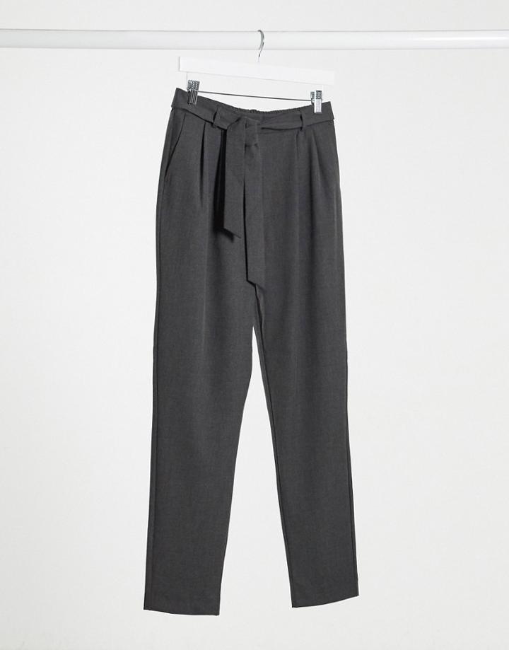 Selected Tie Waist Smart Pants In Gray-grey