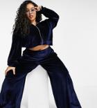 Fashionkilla Plus Exclusive Velour Zip-up Hoodie Set In Navy-brown