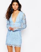 The Jetset Diaries Piza Lace Mini Body-conscious Dress In Cornflower - Cornflower