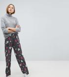 Asos Tall Wide Leg In Spot Floral Print - Black