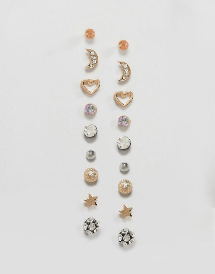 New Look Galaxy 9 Pack Stud Earrings - Multi