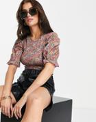 Y.a.s Organic Cotton Puff Sleeve Blouse In Multi Floral