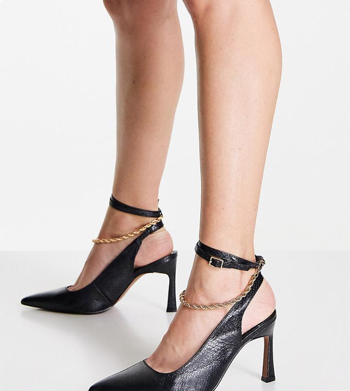 Asos Design Wide Fit Weston Chain Detail Heeled Shoes In Black