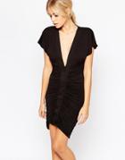 Hedonia Heidi Plunge Neck Dress With Ruched Front - Black