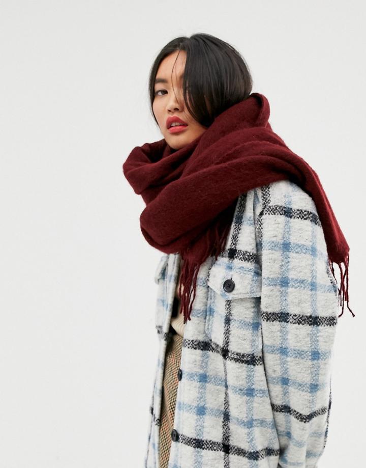 Asos Design Supersoft Long Woven Scarf With Tassels In Burgundy - Red