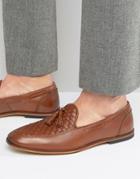 Asos Loafers In Tan Leather With Woven Detail - Tan