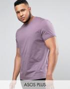 Asos Plus T-shirt In Purple With Roll Sleeve - Purple