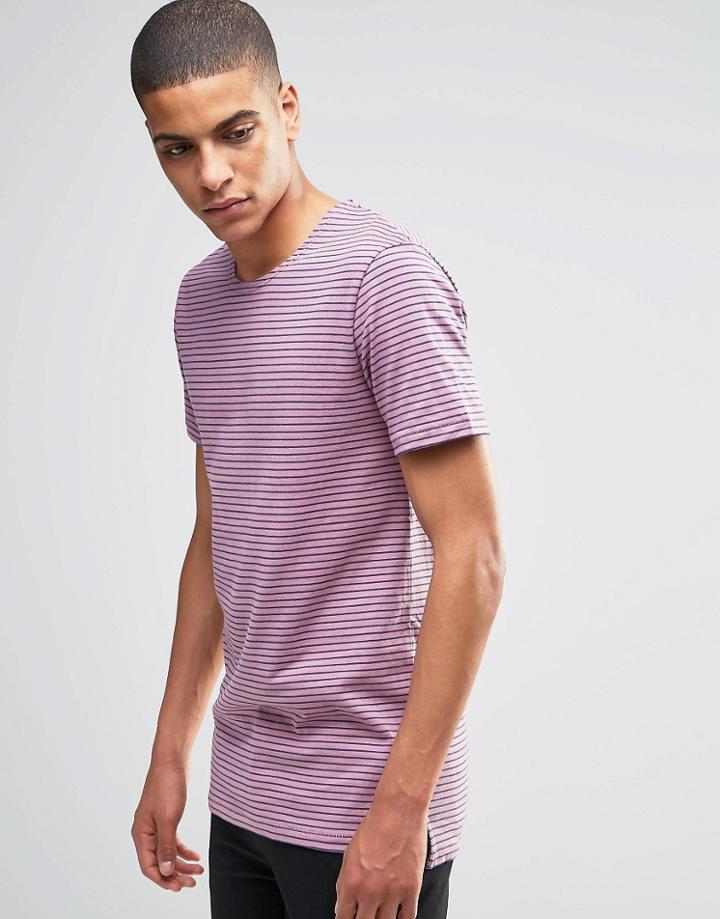 Minimum T-shirt With Breton Stripe In Pink - Dusty Orchid