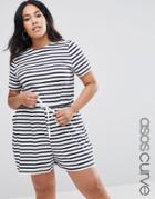 Asos Curve Stripe Casual Romper With Tie - Multi