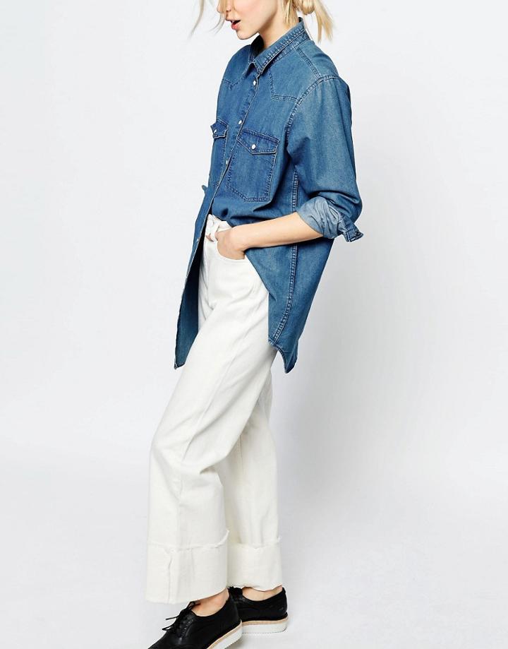 Monki Wide Leg Crop Denim Jean - Off White